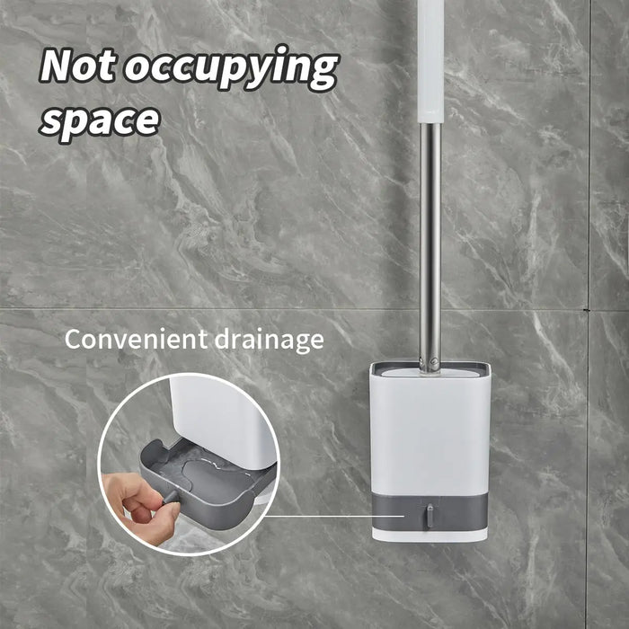 CleanMount™ Punch-Free Toilet Brush – Wall-Mounted with Drainable Base & Long Handle