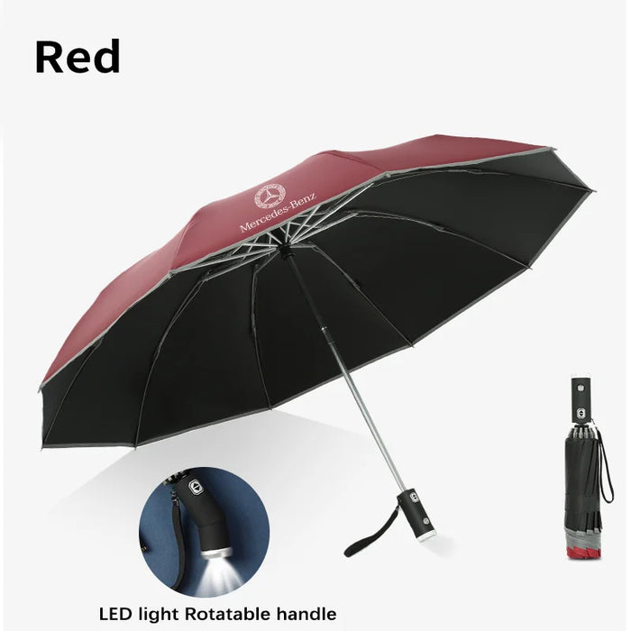 Mercedes™ LED Auto Umbrella – Automatic Windproof Folding Sunshade with Built-In Light, Mercedes-Compatible (A/C/E/S/GLA/GLC/GLK/CLS/ML/Sprinter)