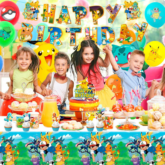 38PCS Pokémon Birthday Party Supplies Set – Pikachu Themed Decorations with Balloons, Banner, Tablecloth & More