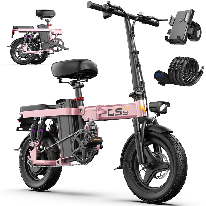 GS5 Smart Folding E-Bike | 30+ MPH High-Torque Electric City Rider | 11-Point Shock Absorption & Portable 14-Inch Fat Tire Design