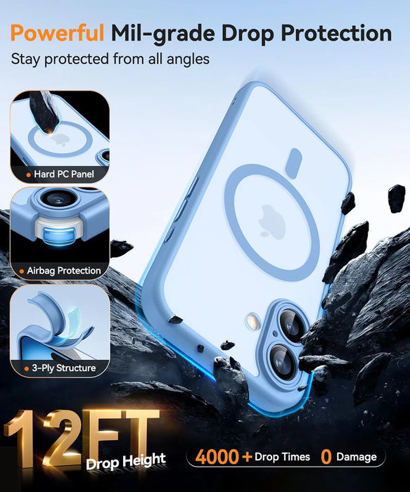Luxury Magnetic Shockproof iPhone Case – For iPhone 16/15/14/13 Pro Max Plus, MagSafe Compatible, Matte Translucent Armor Cover