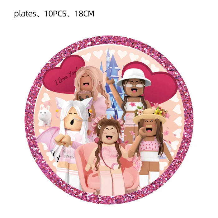 Roblox Birthday Children Decoration Pink Girl Balloons Tableware bag Paper Plate Cup Straw Party Supplies Game Baby Shower