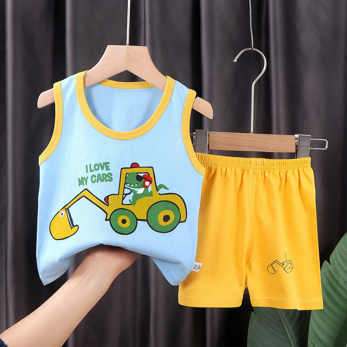 2PCS Kids Summer Outfit Set – Cotton Sleeveless Tank Top & Shorts for Boys and Girls