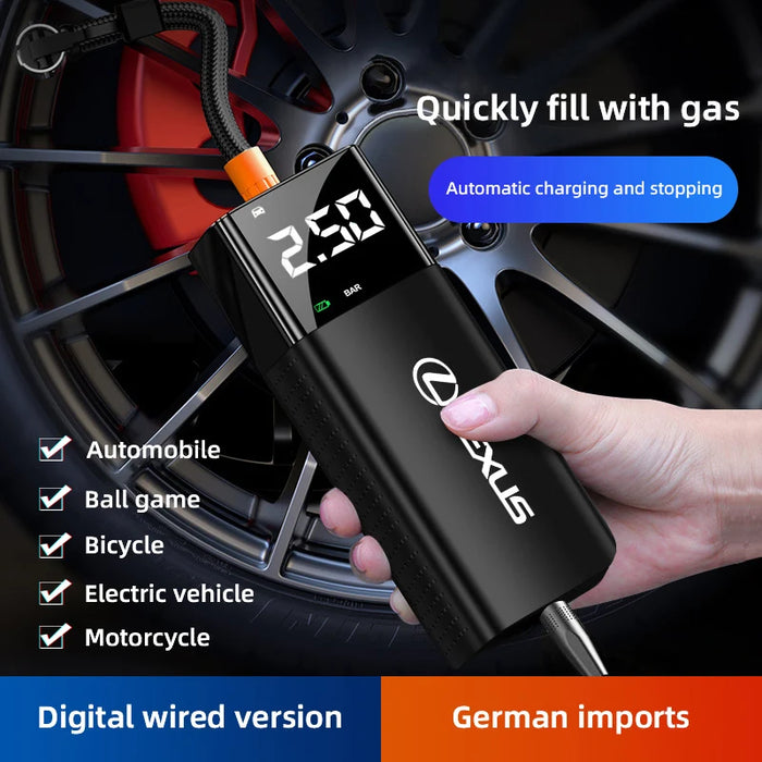 Lexus 2-in-1 Portable Tire Inflator & Power Bank | Premium Emergency Air Compressor for F SPORT, GX, IS, ES, & GS Series