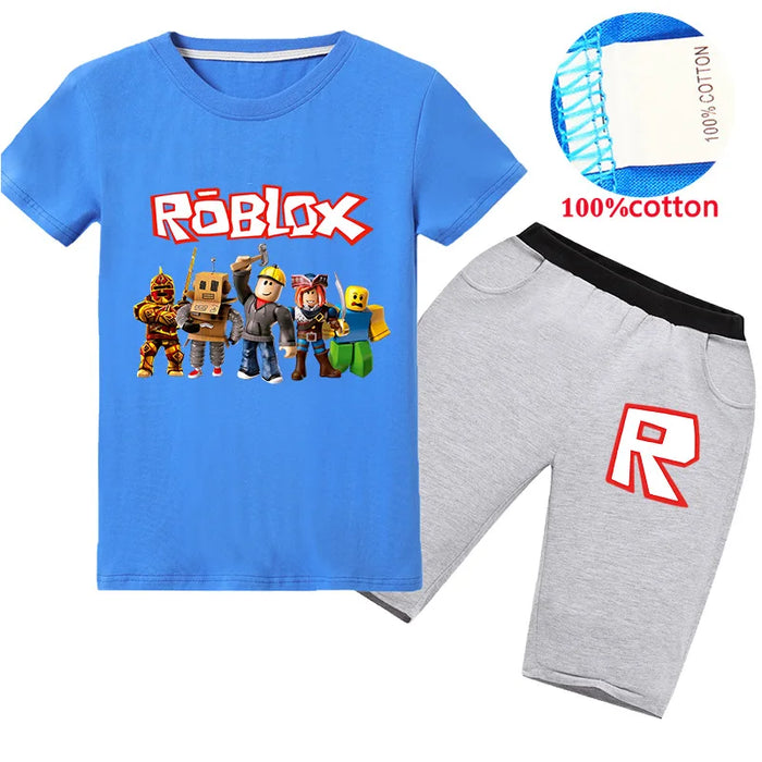 Roblox™ Kids 2-Piece Summer Set – Roblox-Inspired Cartoon T-Shirt & Shorts for Boys & Girls
