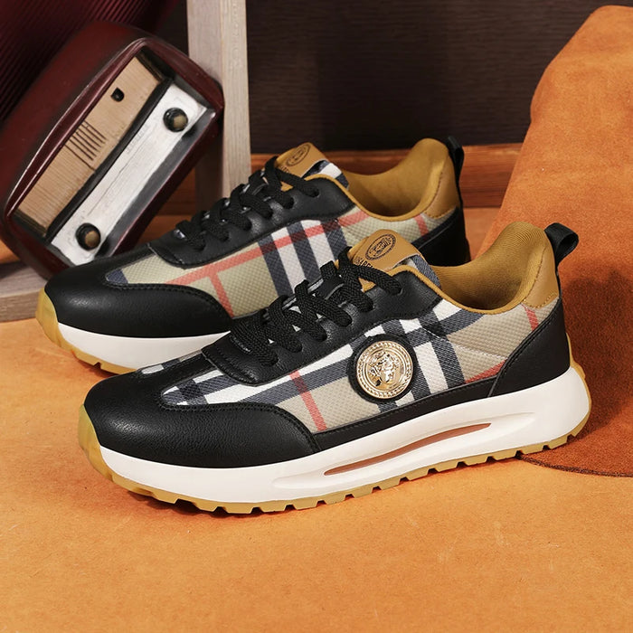 Retro Burberry-Inspired Luxury Sneakers – Classic Plaid Lace-Up Designer Shoes for Men & Women