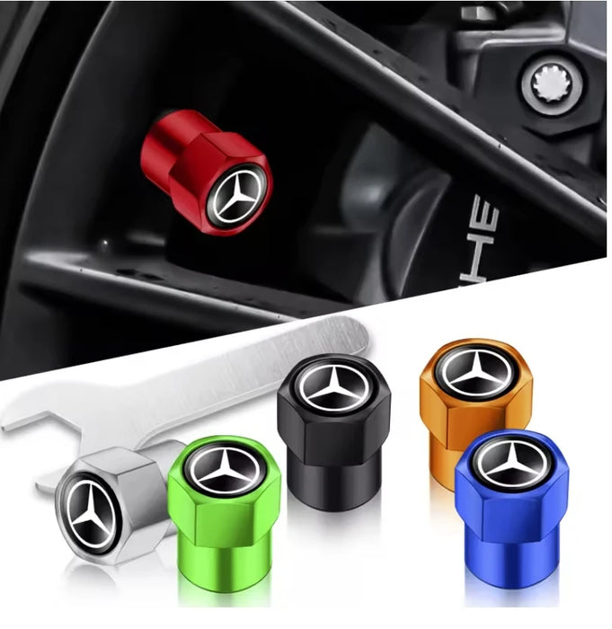 4PCS Mercedes-Benz AMG Metal Tire Valve Stem Caps – Premium Wheel Dust Covers for Mercedes A/B/C/E/S/GLC/CLA/GLE/W204/W205