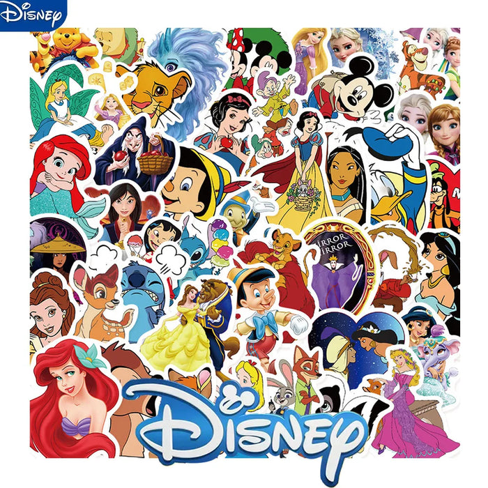 50pcs Disney Mix Cartoon Cute Stitch Micky Princess Stickers