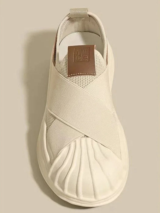 Off-White Black Women’s Slip-On Sneakers – Stylish Mesh Breathable Casual Shoes