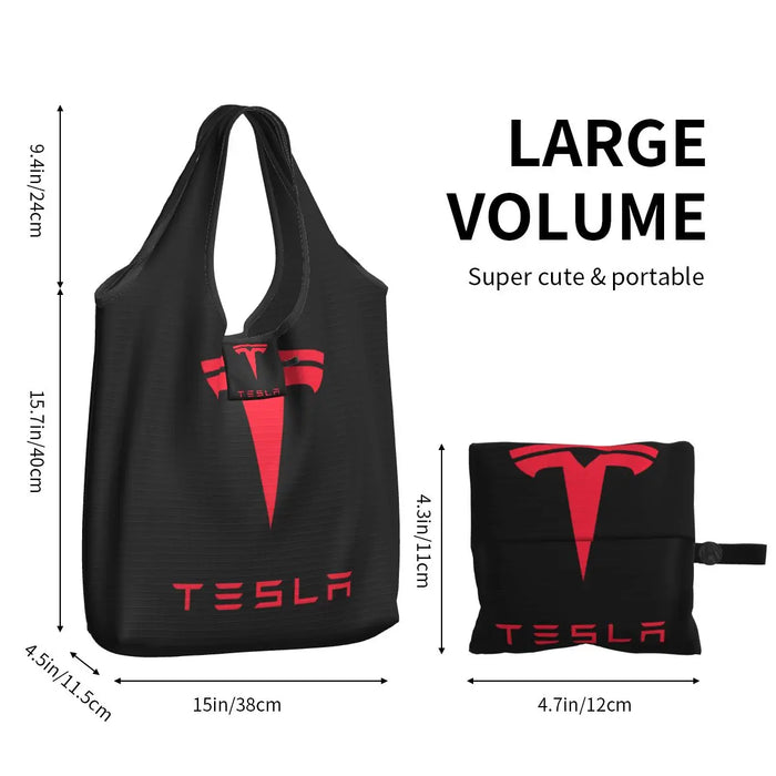 Reusable Tesla Shopping Bags for Groceries Foldable Washable Large Tote Bags