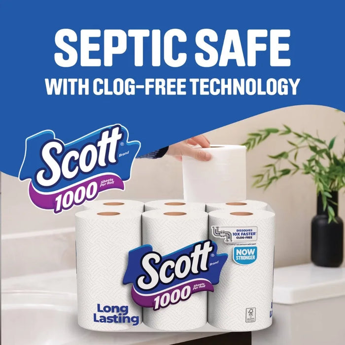 1000 Septic-Safe 1-Ply Toilet Paper - 4 Rolls: 1000 Sheets Per Roll