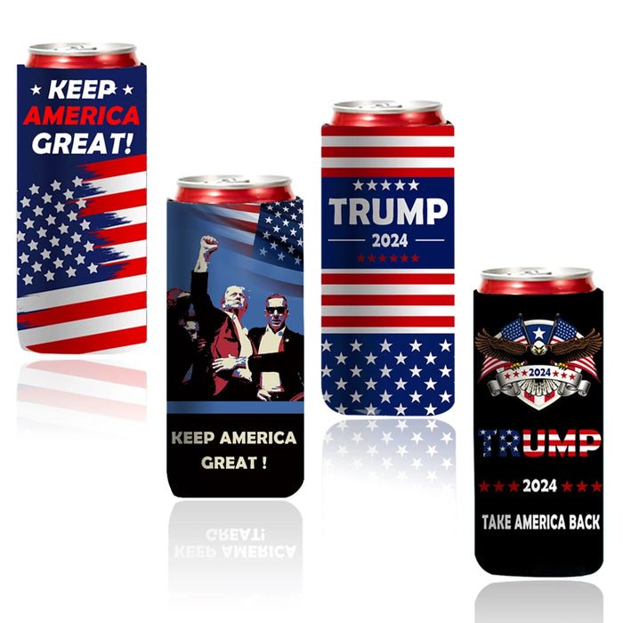 12 Pack Gift Set Collapsible Beer Bottle Beverage Cooler Sleeves Donald Trump 2024 Take America Back