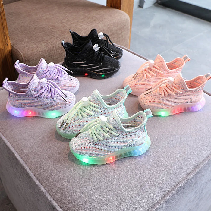 YZY-Style Kids LED Light-Up Breathable Luminous Sport Shoes for Boys & Girls, Toddler Glowing Running Sneakers