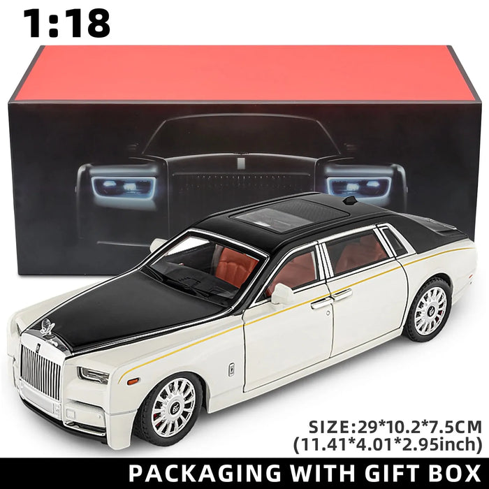 1:18 Rolls-Royce Phantom Die-Cast Model – Zinc Alloy Pull-Back Car with Sound & Light, Realistic Collectible Toy