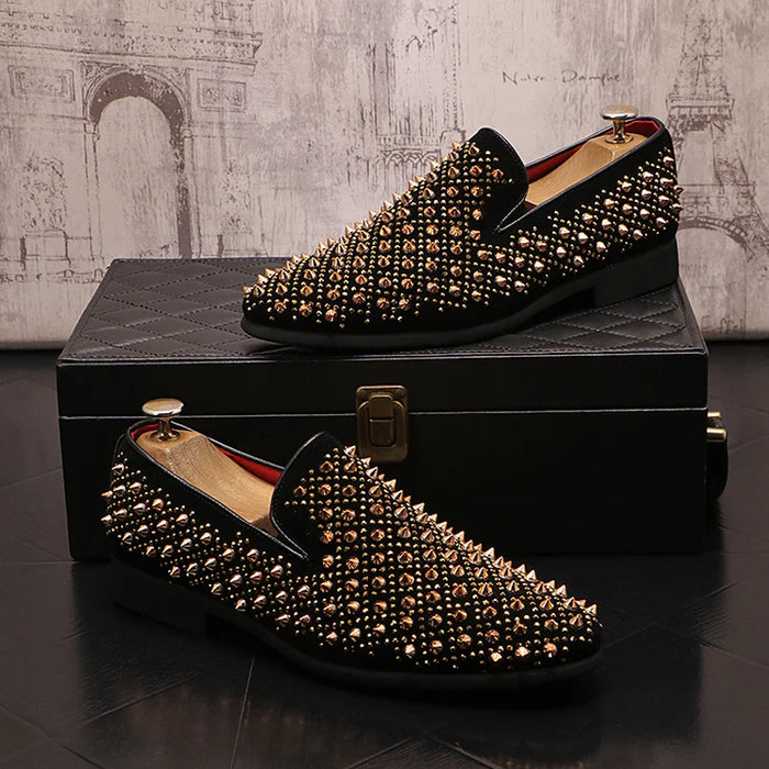 Luxury Brand Men's Fashion Rivets Loafers Handmade Shoes