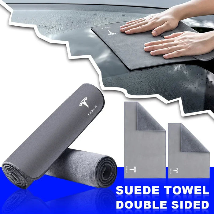 AutoShine™ Premium Microfiber Detailing Towel – Ultra-Absorbent Emblem & Surface Cleaning Rag for Tesla Model 3/S/X/Y/Roadster
