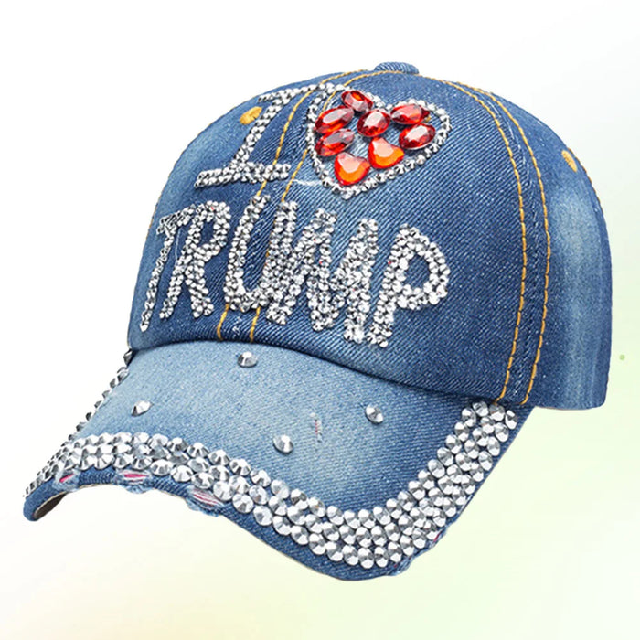 Trump Rhinestone Presidential (Blue I Love Trump) Hats