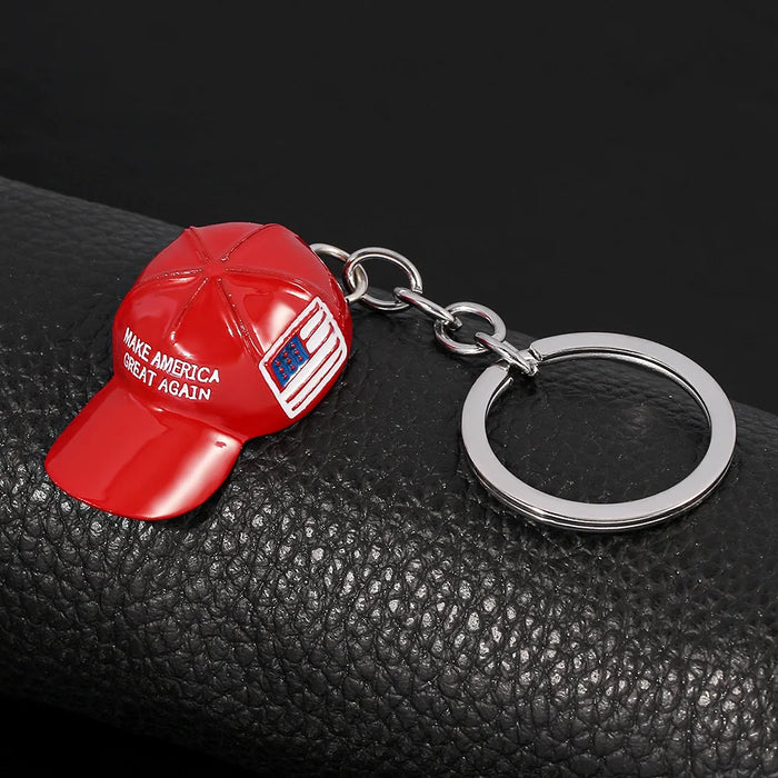 Trump Red Hat Pendant American Flag Make America Great Again Metal Key Chain