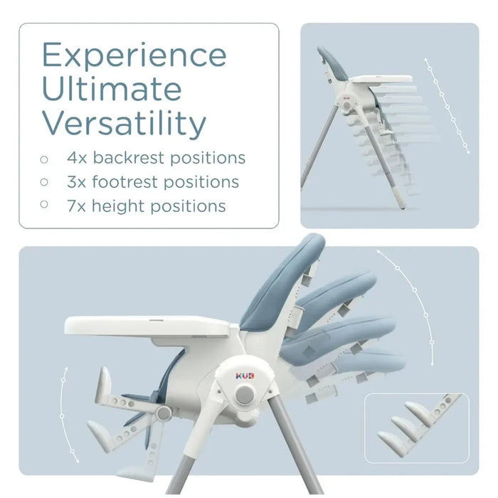 KÜB™ 3-in-1 Foldable Baby High Chair – Convertible Feeding, Booster & Toddler Seat with Removable Tray (Blue)