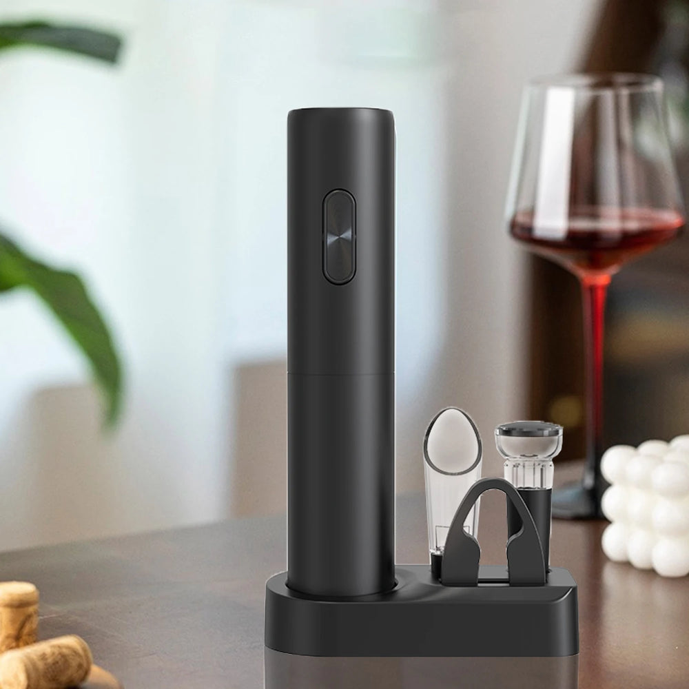 VinoEase™ Electric Wine Opener Set – One-Touch Automatic Corkscrew with Luxury Stand & Accessories