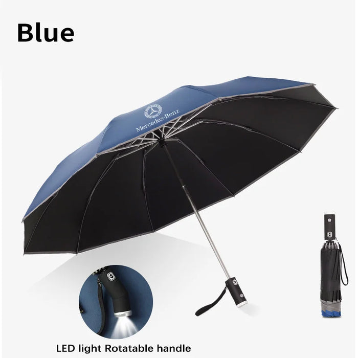 Mercedes™ LED Auto Umbrella – Automatic Windproof Folding Sunshade with Built-In Light, Mercedes-Compatible (A/C/E/S/GLA/GLC/GLK/CLS/ML/Sprinter)