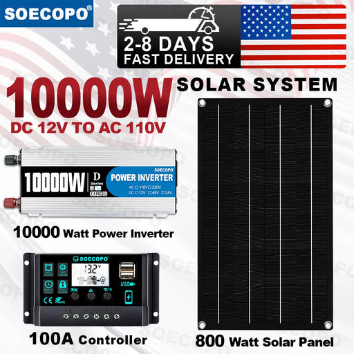 Ultimate Portable Solar Generator Kit | 800W Photovoltaic Panels & 10,000W Inverter System | Reliable Off-Grid Power for Camping, Vans, and Emergencies