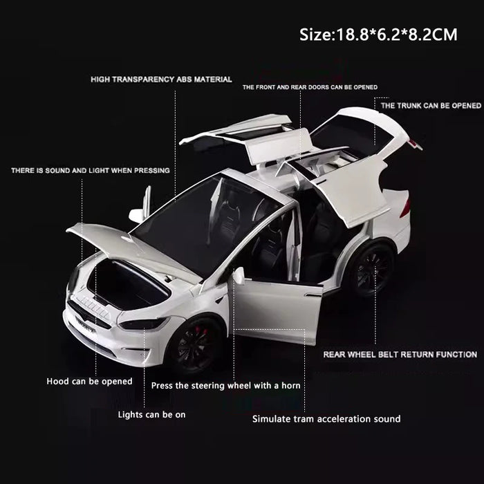 1:24 Tesla X Die-Cast Model – Alloy Pull-Back Car with Sound & Light, Metal Simulation Toy for Kids & Collectors