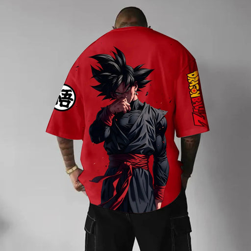 Dragon Ball-Inspired Men’s Graphic Tee — Red Short-Sleeve Anime Streetwear Shirt
