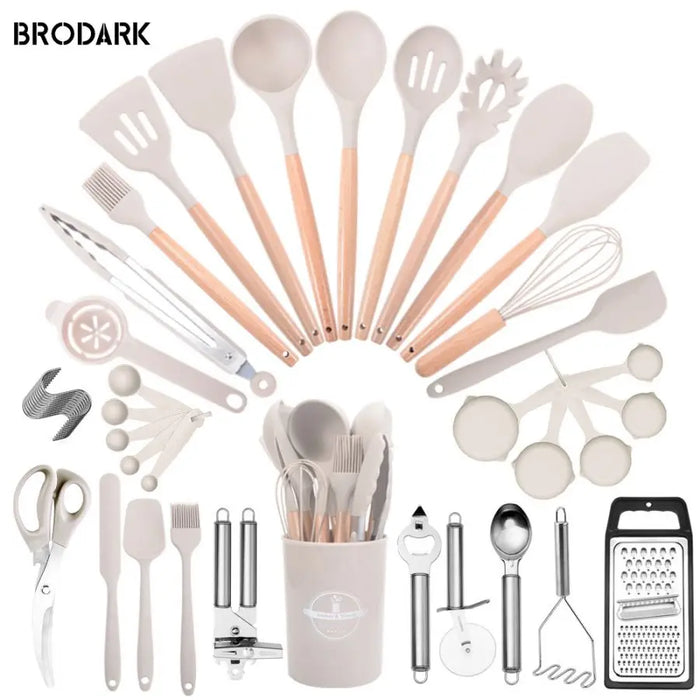 ChefCraft™ 44-Piece Premium Silicone Kitchen Utensil Set – Heat-Resistant Tools with Wooden Handles
