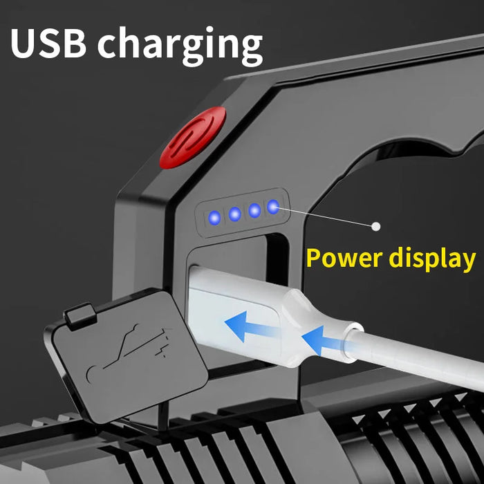 2-in-1 Rechargeable Searchlight & Work Light | High-Power Long-Beam Flashlight for Camping, Patrol, and Emergencies
