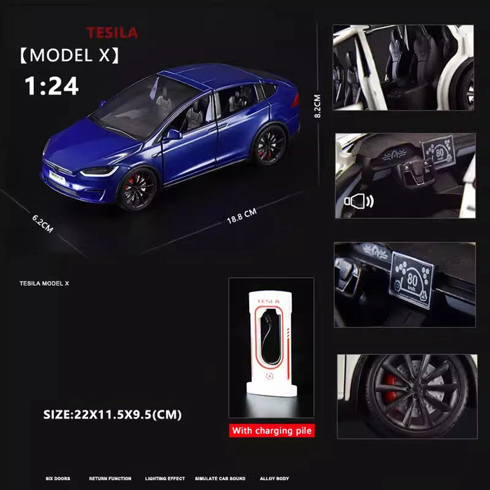1:24 Tesla X Die-Cast Model – Alloy Pull-Back Car with Sound & Light, Metal Simulation Toy for Kids & Collectors