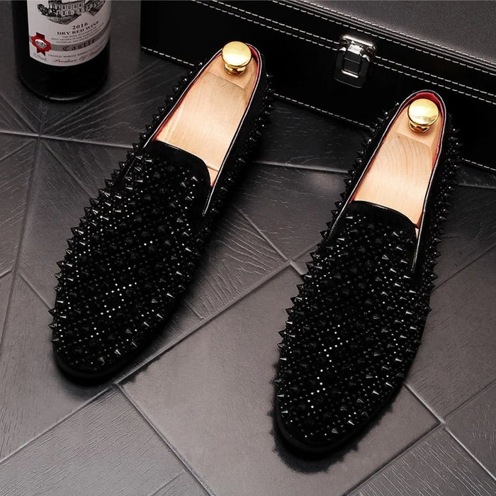 Luxury Brand Men's Fashion Rivets Loafers Handmade Shoes