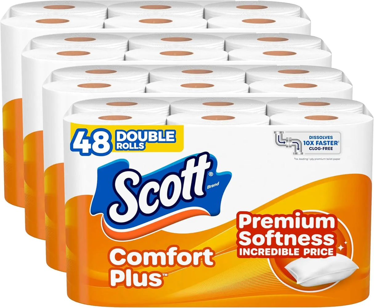 Scott™ 1-Ply Toilet Paper – 12 Double Rolls, 231 Sheets Each, Soft & Septic-Safe Tissue