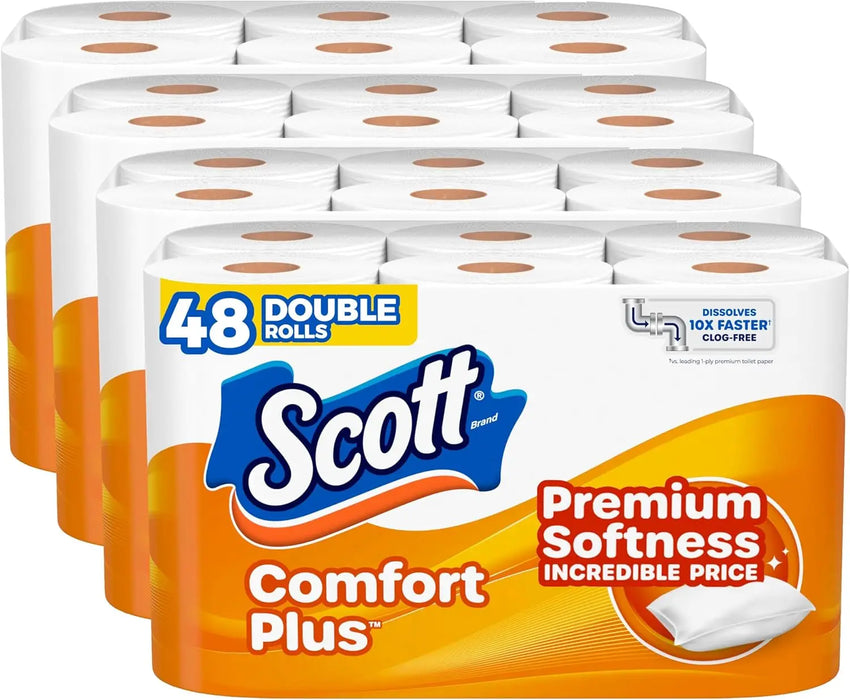 Scott™ 1-Ply Toilet Paper – 12 Double Rolls, 231 Sheets Each, Soft & Septic-Safe Tissue