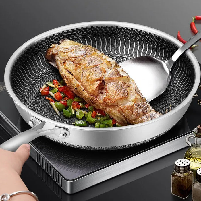 Stainless Steel Frying Pan Double-sided Honeycomb Skillet Suitable for All Stove