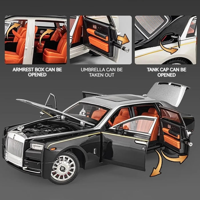 1:18 Rolls-Royce Phantom Die-Cast Model – Zinc Alloy Pull-Back Car with Sound & Light, Realistic Collectible Toy