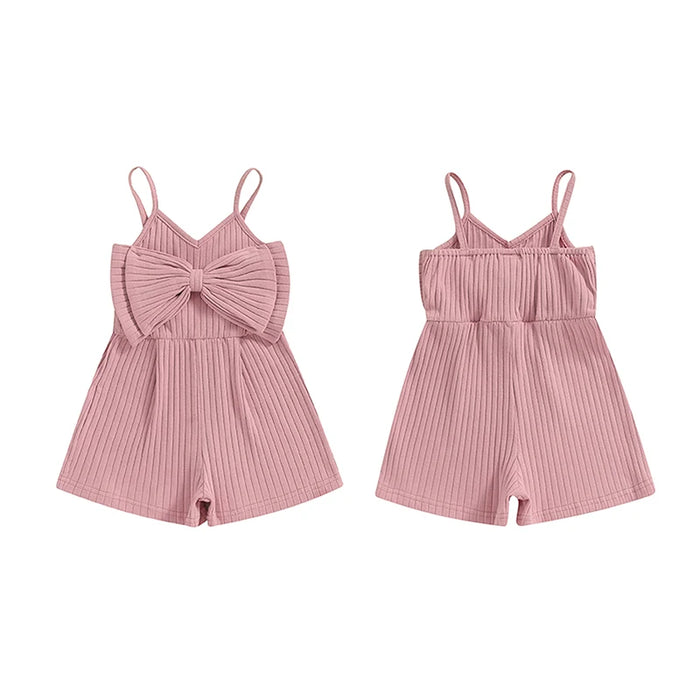Baby Girl Ribbed Bow Romper – Sleeveless Summer Jumpsuit for Toddlers (6M–4Y)