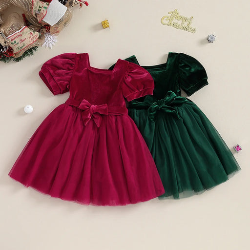 Toddler Girl Tulle Princess Dress – Puff Sleeve Square Neck Layered Party Dress for Fall (6M–4Y)