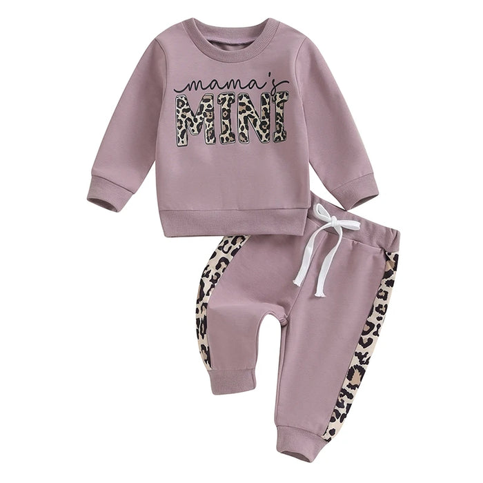 Baby Girl Leopard Print Outfit – 2PC Long Sleeve Pullover & Strap Pants Set (0–3Y)