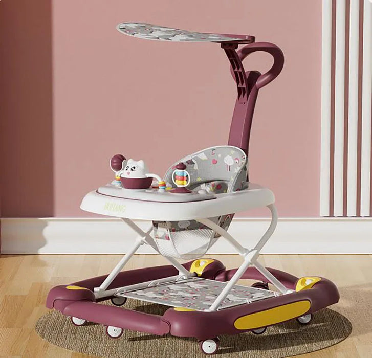Baby Multi-Functional Adjustable Walker with Canopy – Anti-Rollover Sit-to-Stand Baby Walker & Rocker for Boys and Girls
