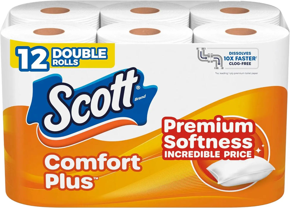 Scott™ 1-Ply Toilet Paper – 12 Double Rolls, 231 Sheets Each, Soft & Septic-Safe Tissue