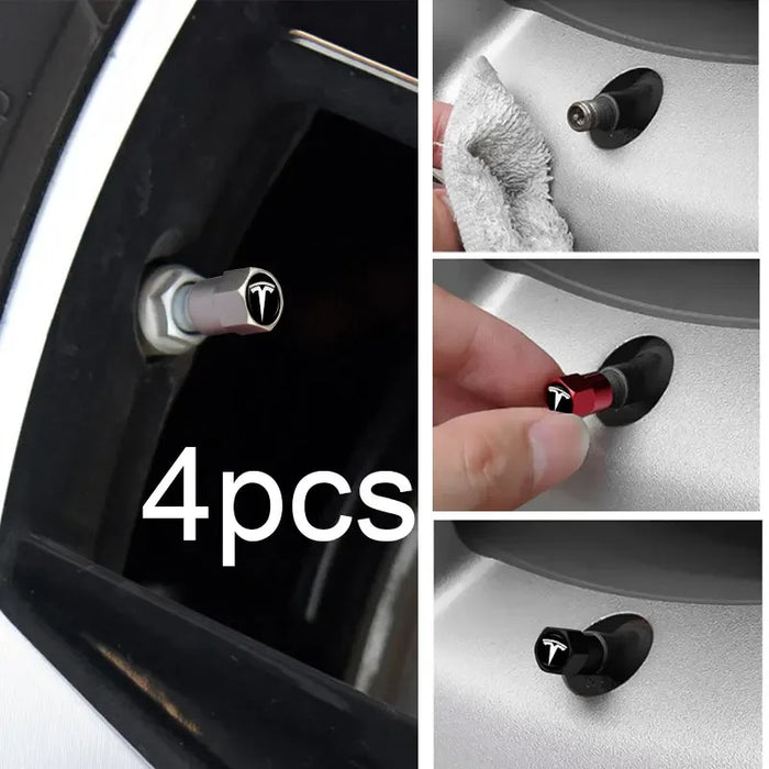 4PCS Tesla Tire Valve Stem Caps – Dustproof Aluminum Alloy Wheel Air Caps for Model 3, Y, S & X