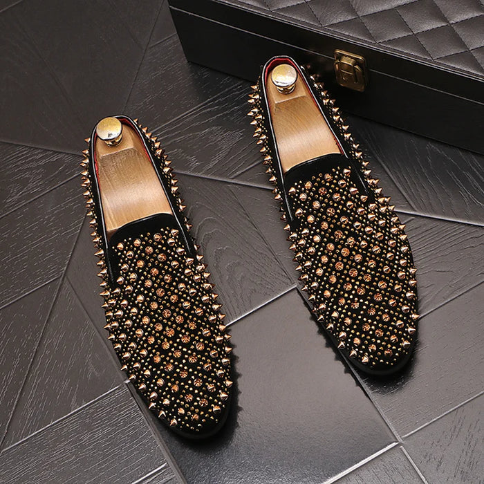 Luxury Brand Men's Fashion Rivets Loafers Handmade Shoes