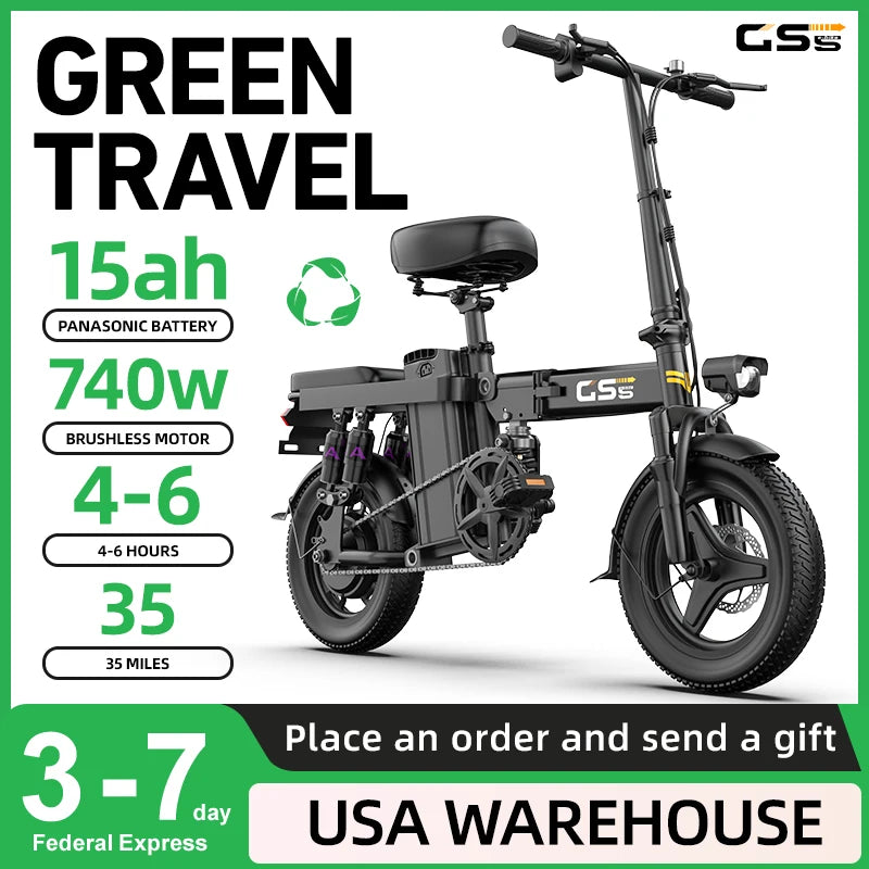 GS5 Smart Folding E-Bike | 30+ MPH High-Torque Electric City Rider | 11-Point Shock Absorption & Portable 14-Inch Fat Tire Design