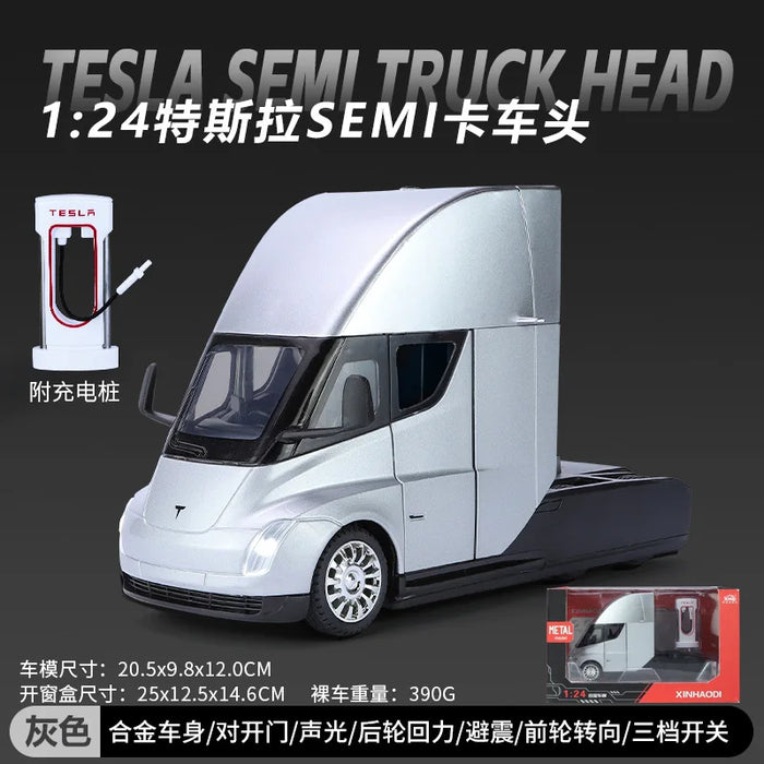 1:24 Tesla Semi Truck Diecast Model – Alloy Toy Vehicle with Sound & Light Features – Collectible Metal Casting for Kids & Adults