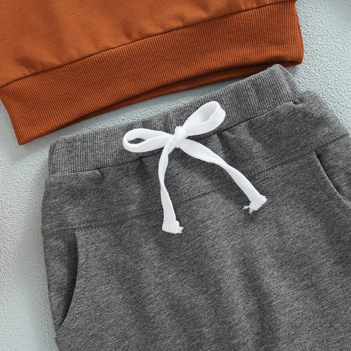 0–24M Baby Boy Girl Fall Outfit – Pumpkin Letter Sweatshirt & Grey Pants 2-Piece Set