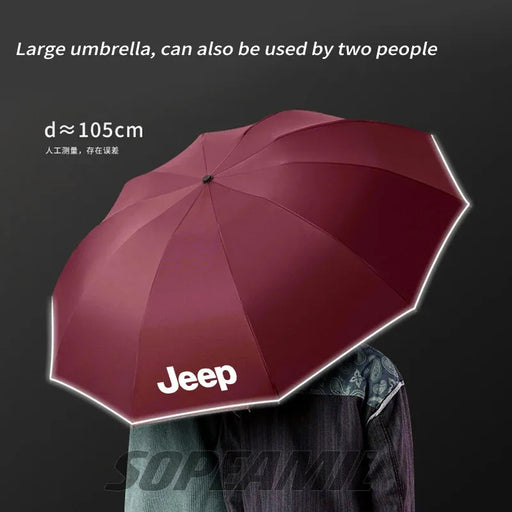 Jeep LED Light Automatic Folding Windproof Umbrella – All-Weather Compact Umbrella for Jeep Grand Cherokee, Wrangler, Gladiator, Compass & More