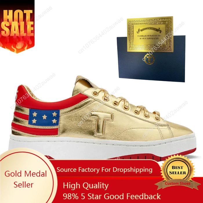 Trump Gold MAGA Never Surrender Shooting Makes Me Stronger Sneakers