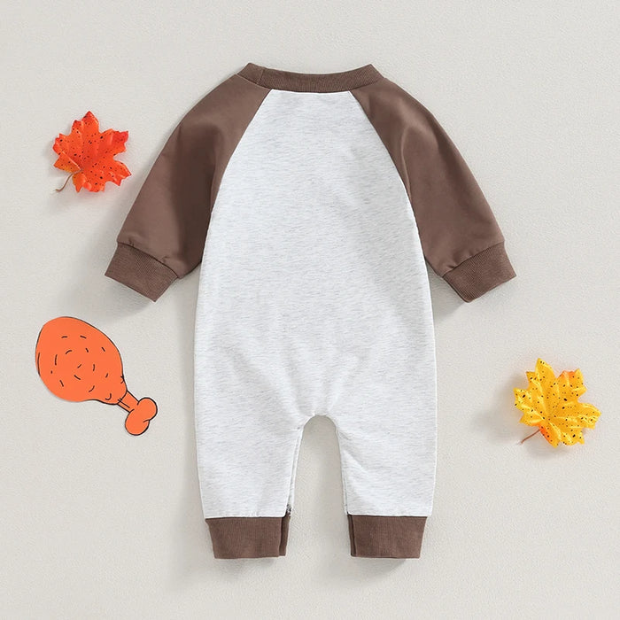 Baby Boy Thanksgiving Romper – Long Sleeve Letter Print Jumpsuit (0–18M)