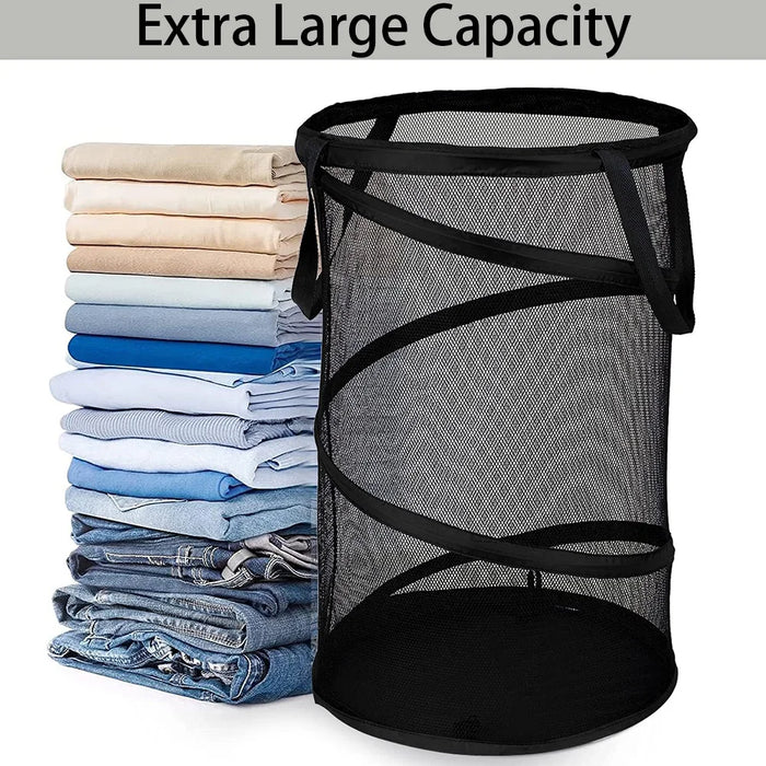 Mesh Popup Laundry Hamper Collapsible Laundry Basket Extra Large Capacity Foldable Clothing Storage Basket with Handles
